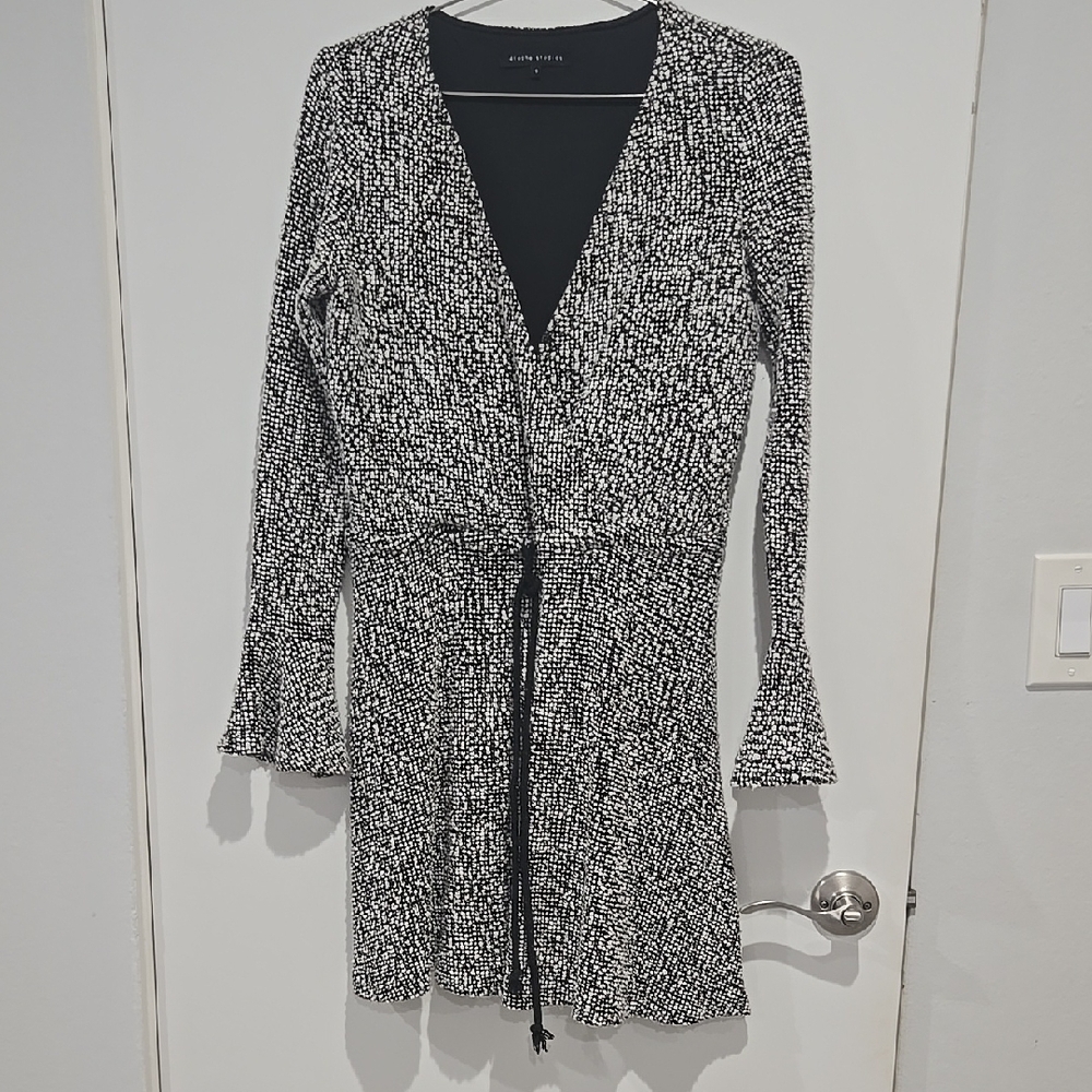 Tweed Dress, With Tie At The Waist, Ruffle Sleeves